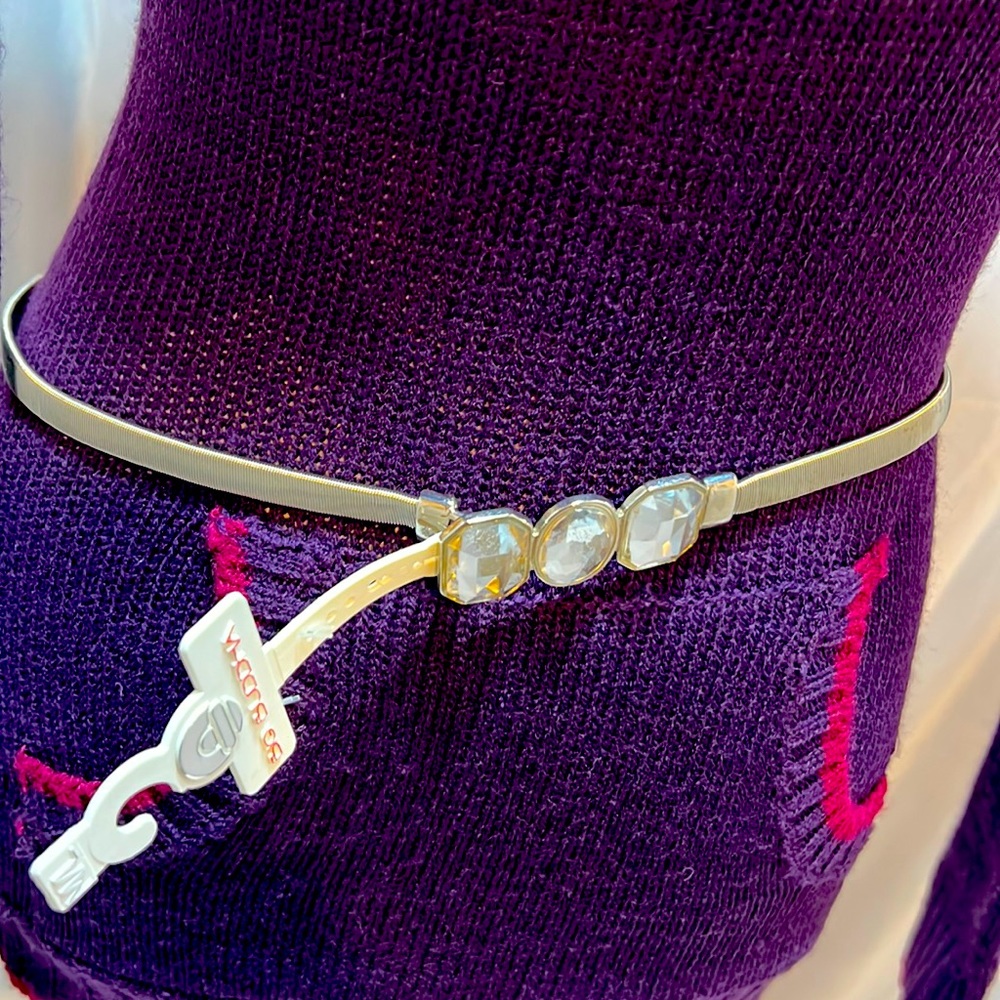 Big Buddha Stretch Silver Coil Metal Belt With Clear Gemstone Bling